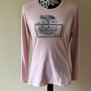 M TOMMY HILFIGER NICE BLUSH PINK 95% COTTON SCOOP NECK LONG SLEEVED STRETCHY TEE
